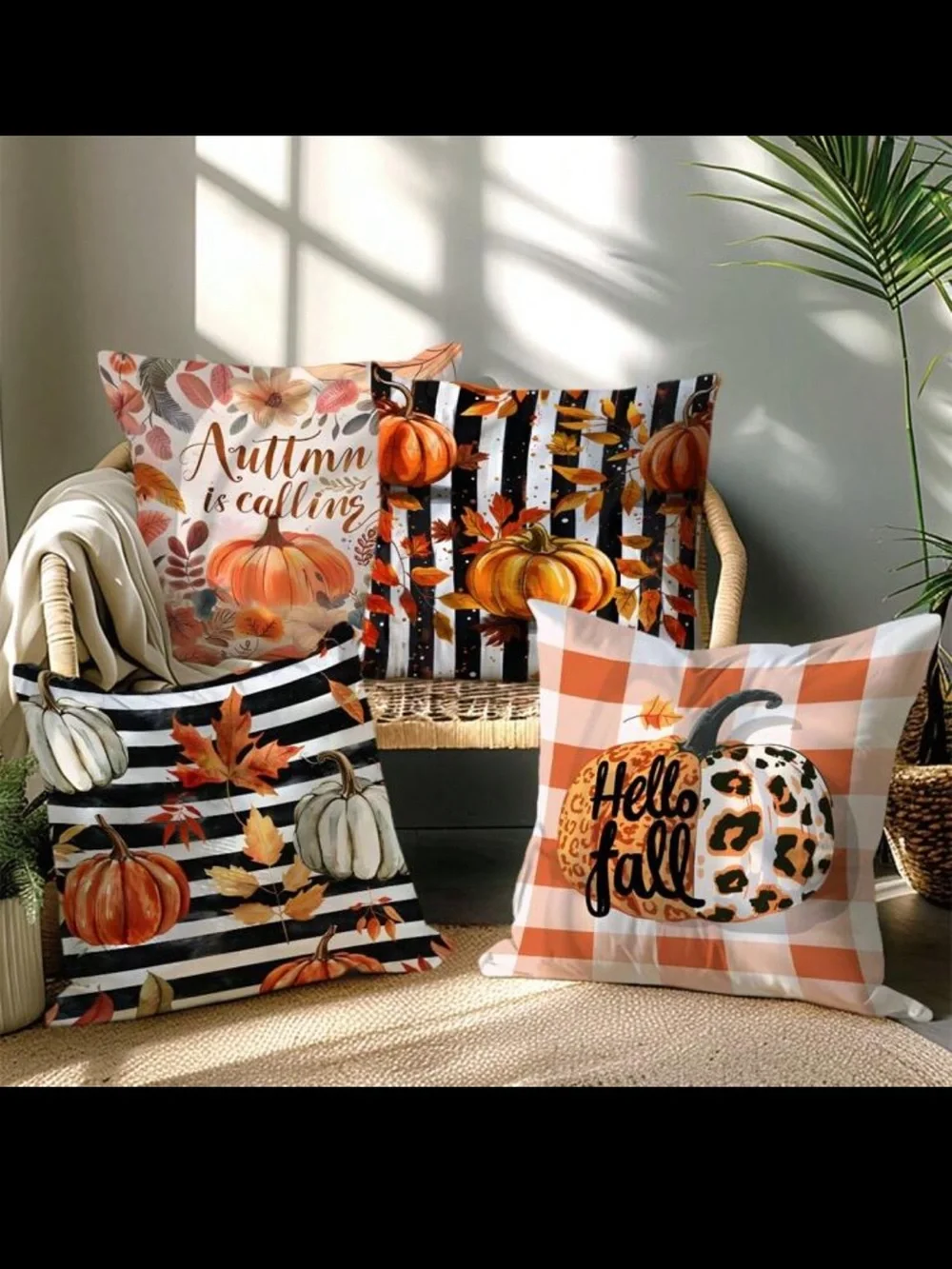 NWT- Autumn Pumpkin Decorative Throw Pillow Covers Set of 4- 18x18